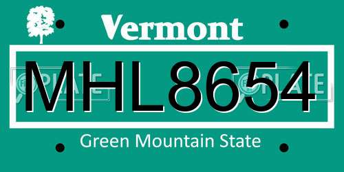 MHL8654 Vermont License Plate