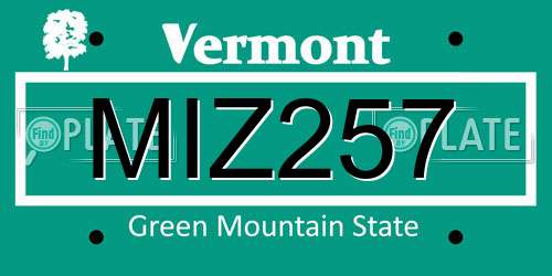 MIZ257 Vermont License Plate