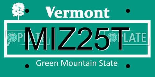 MIZ25T Vermont License Plate