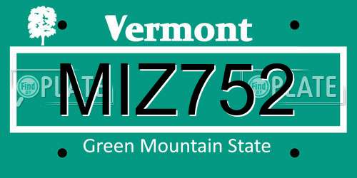 MIZ752 Vermont License Plate