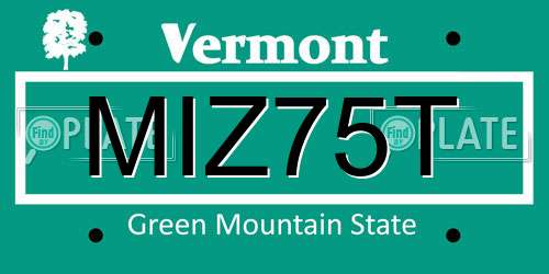 MIZ75T Vermont License Plate