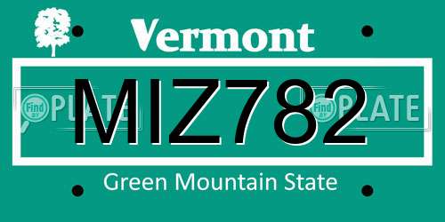 MIZ782 Vermont License Plate
