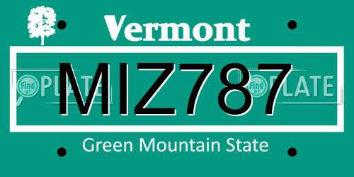 MIZ787 Vermont License Plate