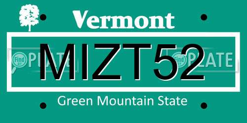 MIZT52 Vermont License Plate