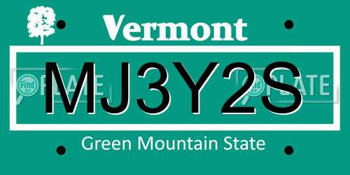 MJ3Y2S Vermont License Plate
