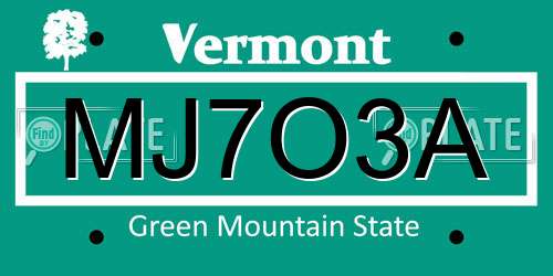 MJ7O3A Vermont License Plate
