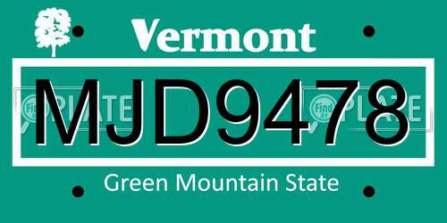 MJD9478 Vermont License Plate