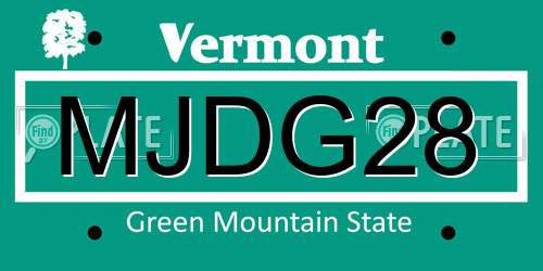 MJDG28 Vermont License Plate
