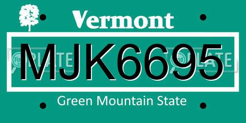 MJK6695 Vermont License Plate