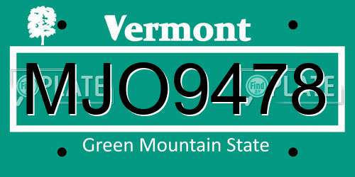 MJO9478 Vermont License Plate