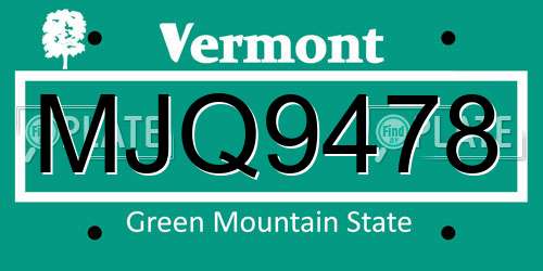 MJQ9478 Vermont License Plate
