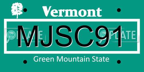 MJSC91 Vermont License Plate