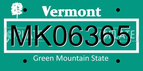 MK06365 Vermont License Plate