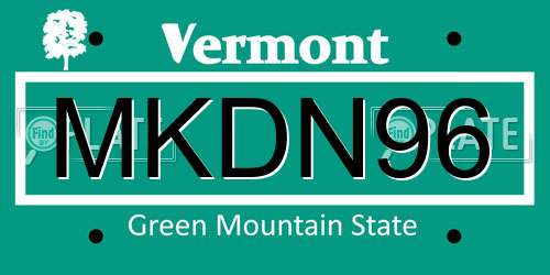 MKDN96 Vermont License Plate