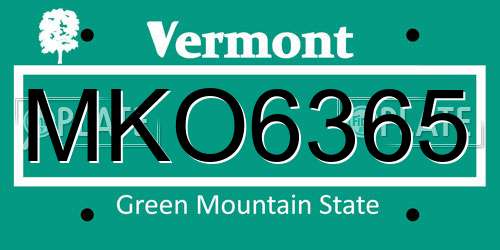 MKO6365 Vermont License Plate