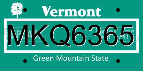 MKQ6365 Vermont License Plate