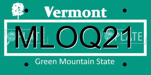MLOQ21 Vermont License Plate