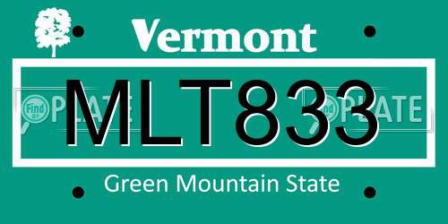MLT833 Vermont License Plate