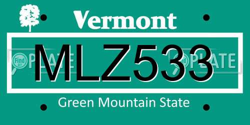 MLZ533 Vermont License Plate