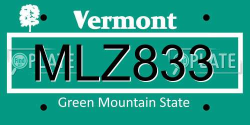 MLZ833 Vermont License Plate