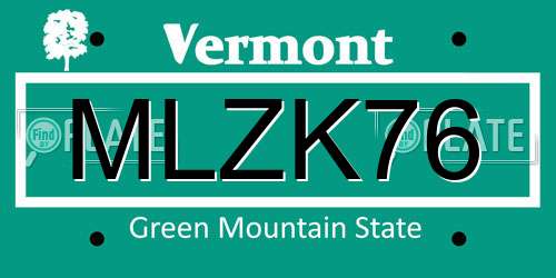 MLZK76 Vermont License Plate