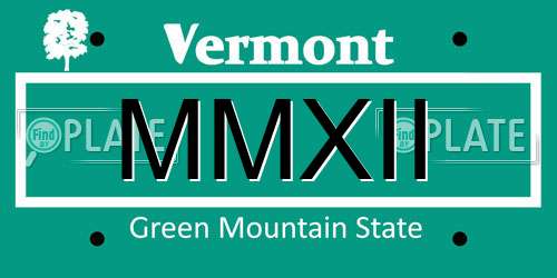 MMXII Vermont License Plate