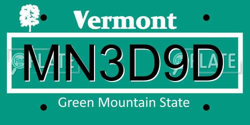 MN3D9D Vermont License Plate