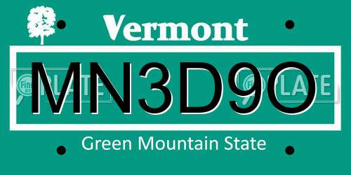 MN3D9O Vermont License Plate