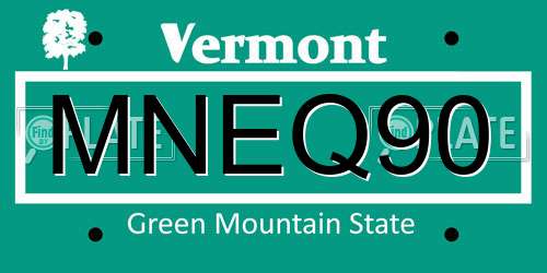 MNEQ90 Vermont License Plate