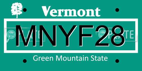 MNYF28 Vermont License Plate