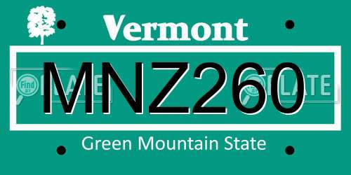 MNZ260 Vermont License Plate