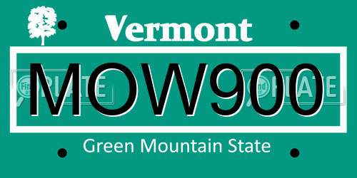 MOW900 Vermont License Plate