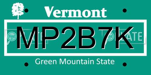 MP2B7K Vermont License Plate
