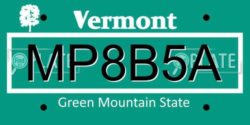 MP8B5A Vermont License Plate