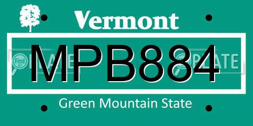 MPB884 Vermont License Plate