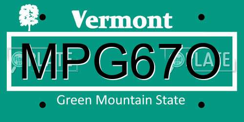 MPG67O Vermont License Plate