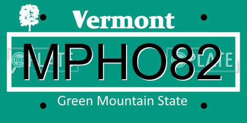 MPHO82 Vermont License Plate