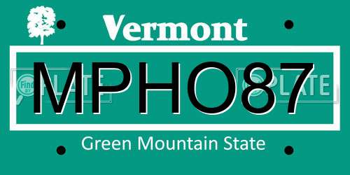 MPHO87 Vermont License Plate