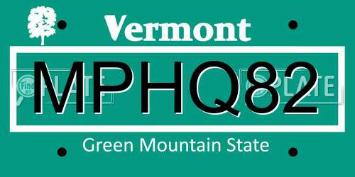 MPHQ82 Vermont License Plate