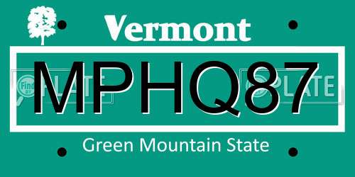 MPHQ87 Vermont License Plate