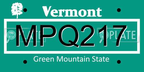 MPQ217 Vermont License Plate