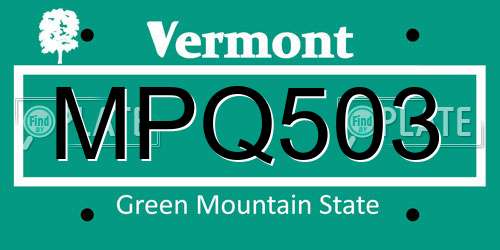 MPQ503 Vermont License Plate