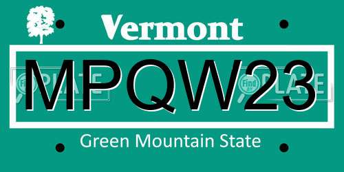 MPQW23 Vermont License Plate