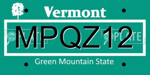 MPQZ12 Vermont License Plate