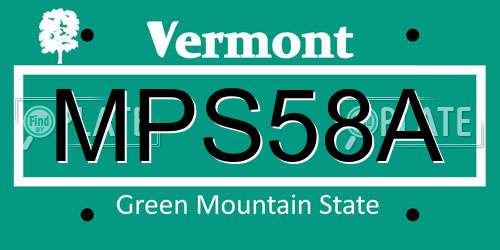 MPS58A Vermont License Plate