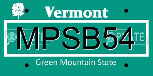 MPSB54 Vermont License Plate