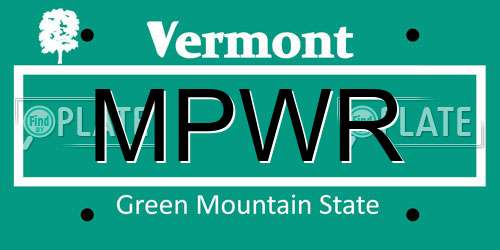 MPWR Vermont License Plate