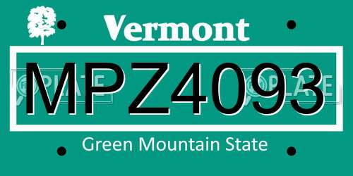 MPZ4093 Vermont License Plate