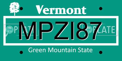 MPZI87 Vermont License Plate