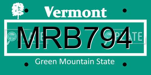 MRB794 Vermont License Plate